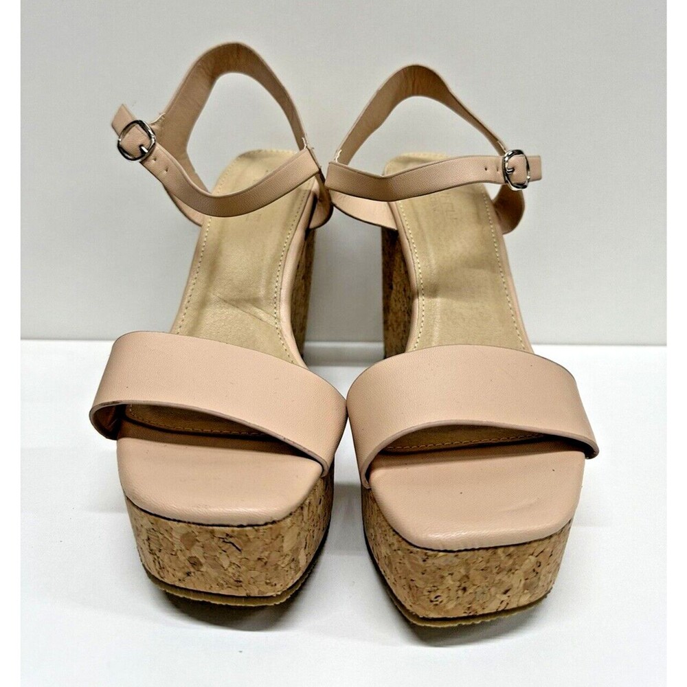 Truffle Collection women size US 7 UK 5 nude leather platform heel ankles strap